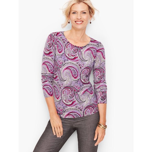 Womens Petite Size Medium PM Talbots Gathered Shoulder Wool Sweater in Paisley - Picture 1 of 4